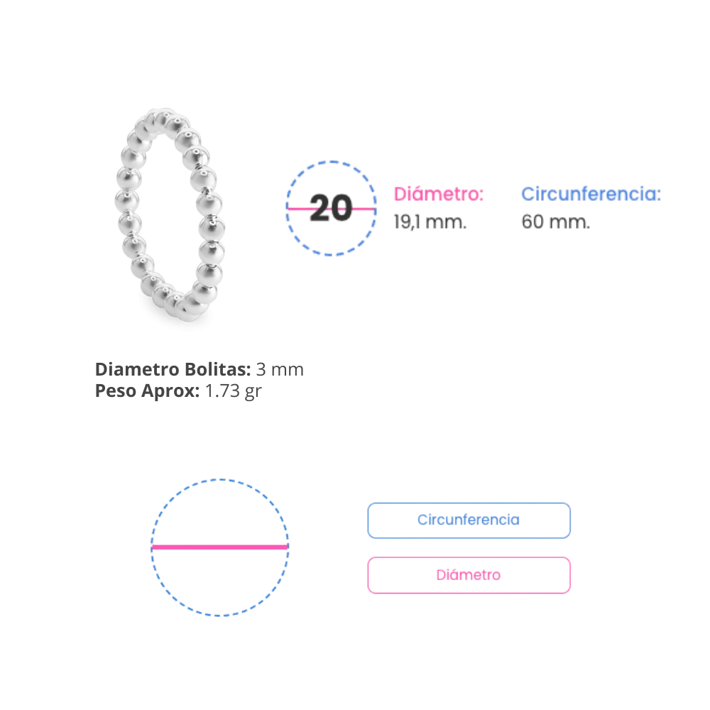Anillo de Plata 925 Anti Estres Camino de Esferas Talla 20-2