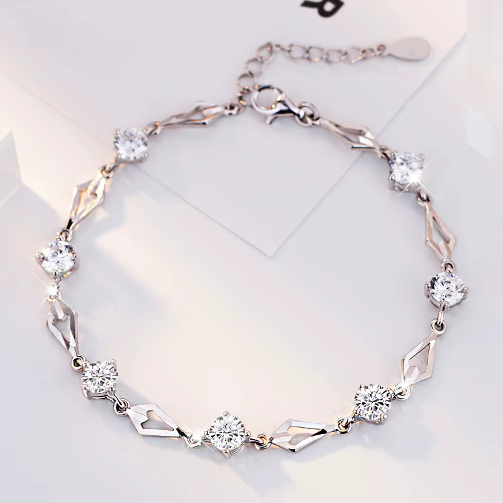 Pulsera Plateada Rombos y Circones-2