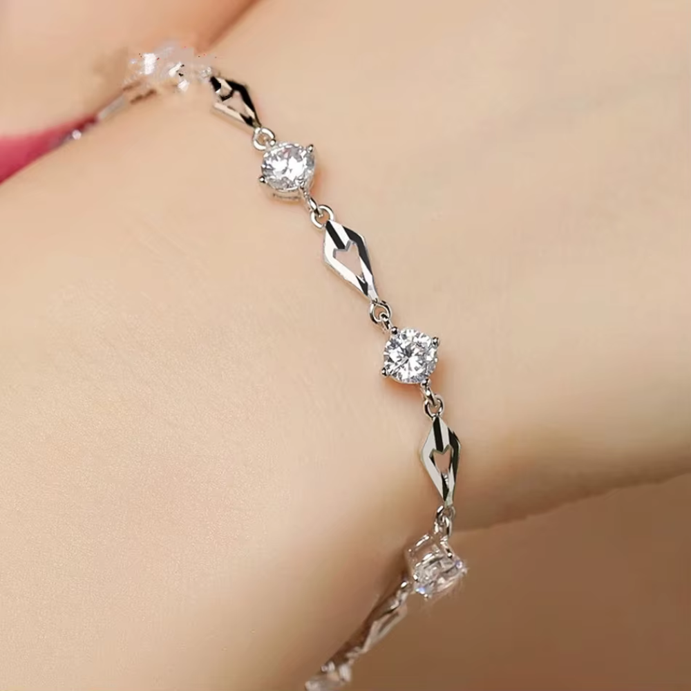 Pulsera Plateada Rombos y Circones-4