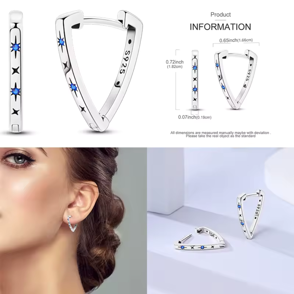 Aros Plata Triangular Estrellas Circon-3