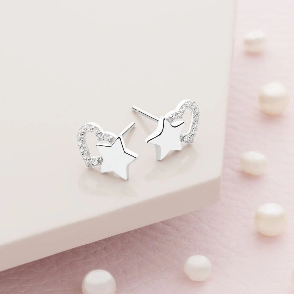 Aros de Plata Corazón de Circones y Estrella-2
