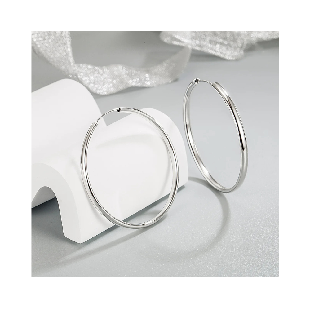 Aros Plata Argolla Borde Ovalado 40 mm-3