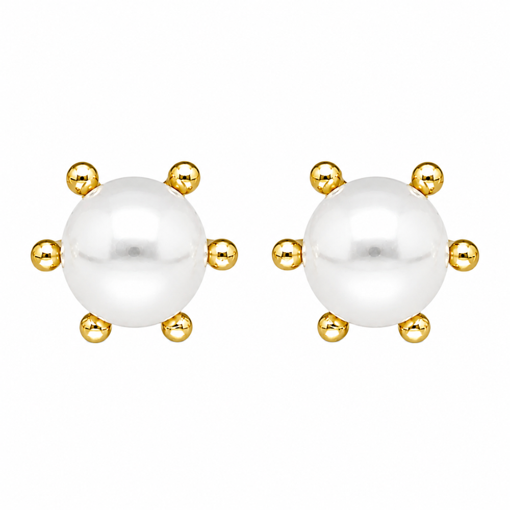 Aros con Pistilo y Perla 8 mm Ba o de Oro 18K-2