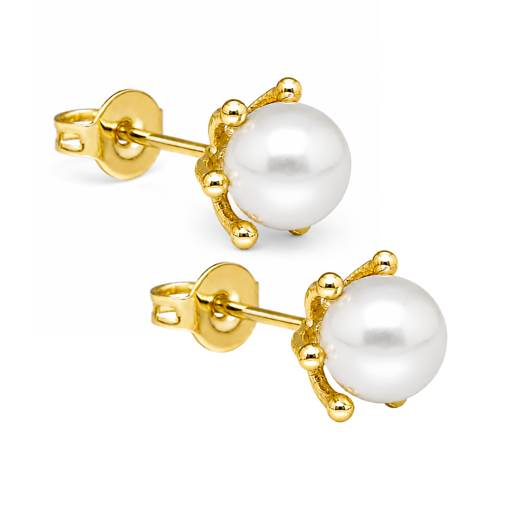 Aros con Pistilo y Perla 8 mm Ba o de Oro 18K-4