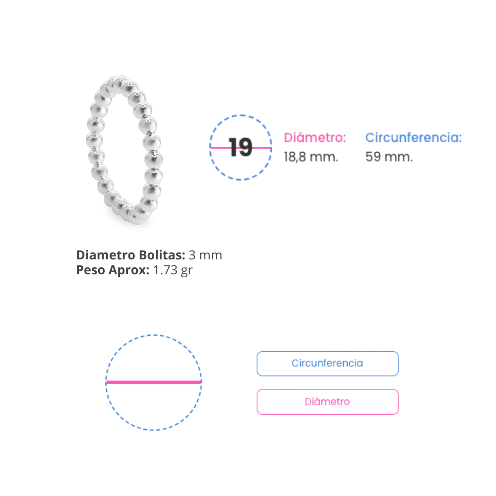 Anillo de Plata 925 Anti Estres Camino de Esferas Talla 19-2