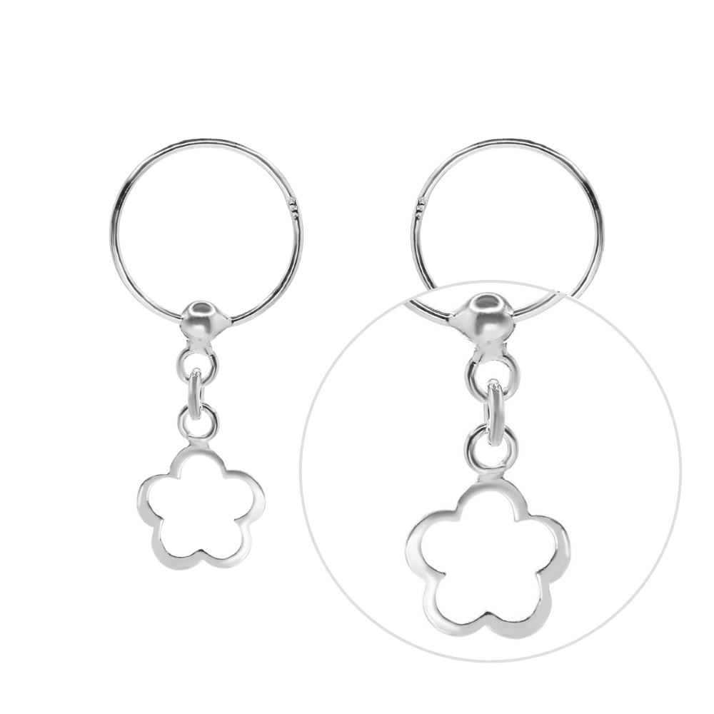Aros de Plata 925 Argolla con Relieve de Flor-2