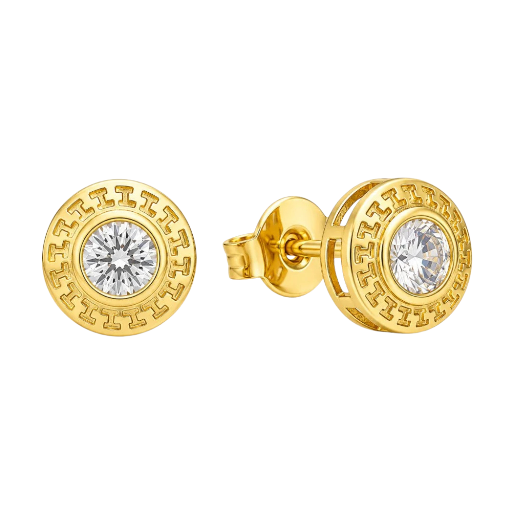 Aros con Dise o Greca y Circ n 10 mm Ba o de Oro 18K-0