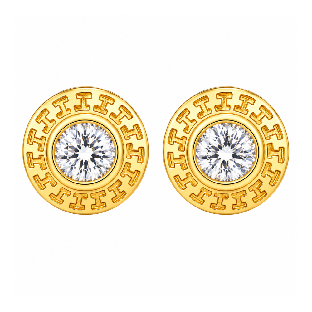 Aros con Dise o Greca y Circ n 10 mm Ba o de Oro 18K-2
