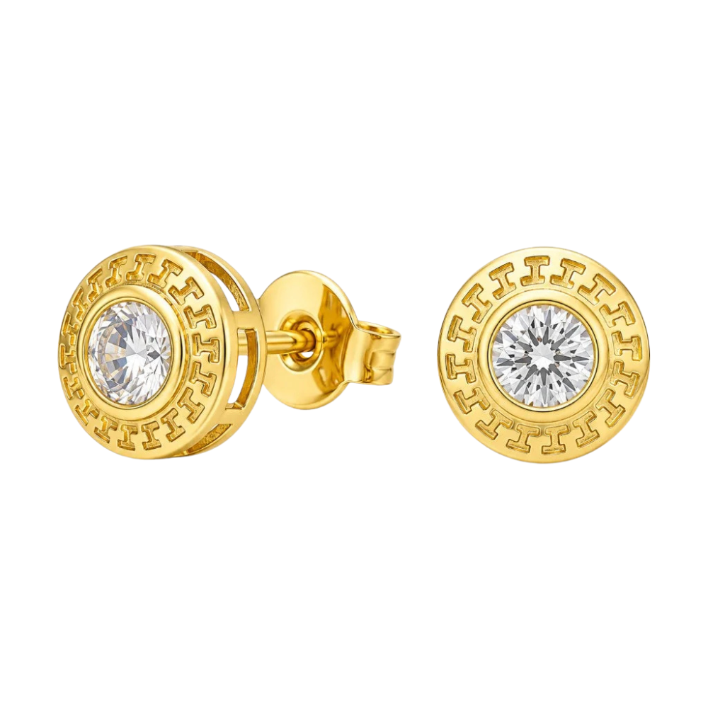 Aros con Dise o Greca y Circ n 10 mm Ba o de Oro 18K-4
