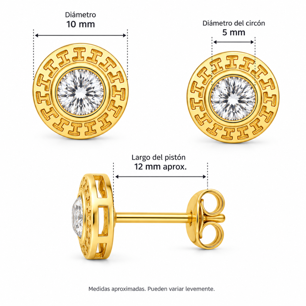 Aros con Dise o Greca y Circ n 10 mm Ba o de Oro 18K-5