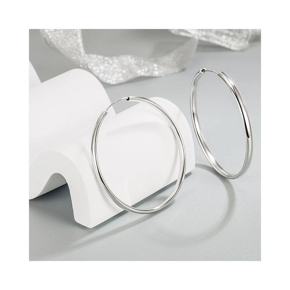 Aros Plata Argolla Borde Ovalado 50 mm-3