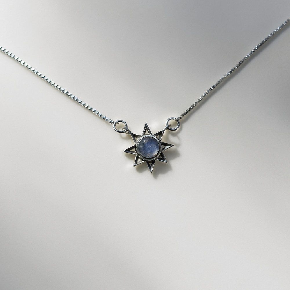 Collar De Plata 925 Estrella Piedra Lunar 45 cm-3