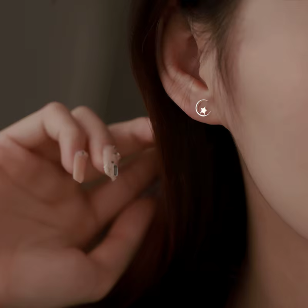 Aros Plata Diseño Luna y Estrella-2