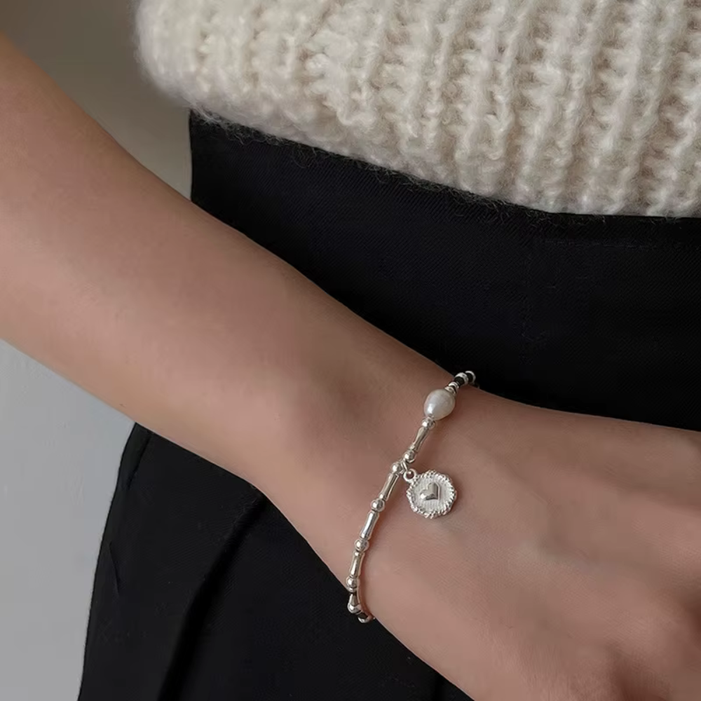 Pulsera Corazon Cuencas Bastones Con Perla-3