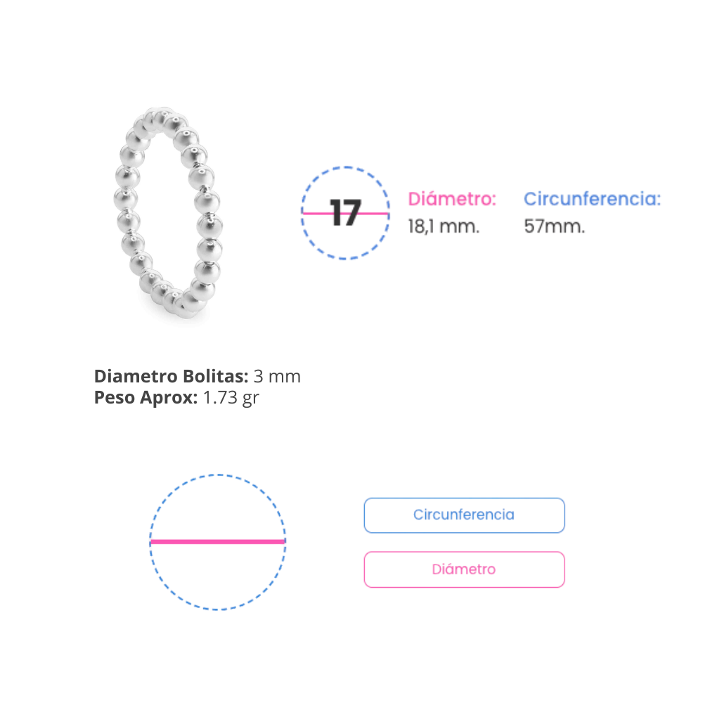Anillo de Plata 925 Anti Estres Camino de Esferas Talla 17-2