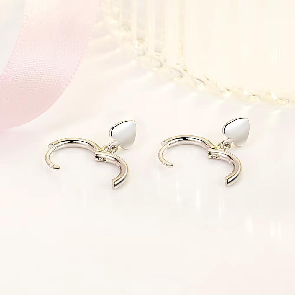 Aros Plata Argolla Colgante Corazon-3