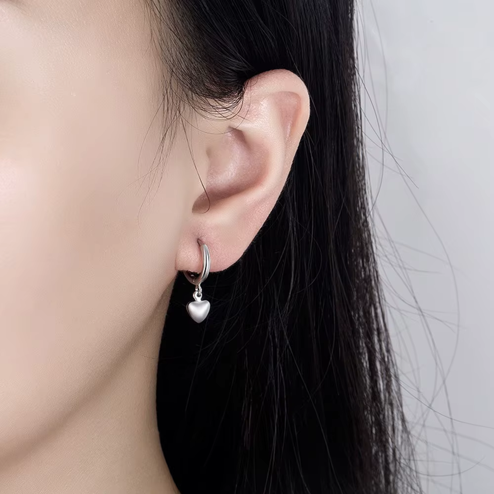 Aros Plata Argolla Colgante Corazon-5