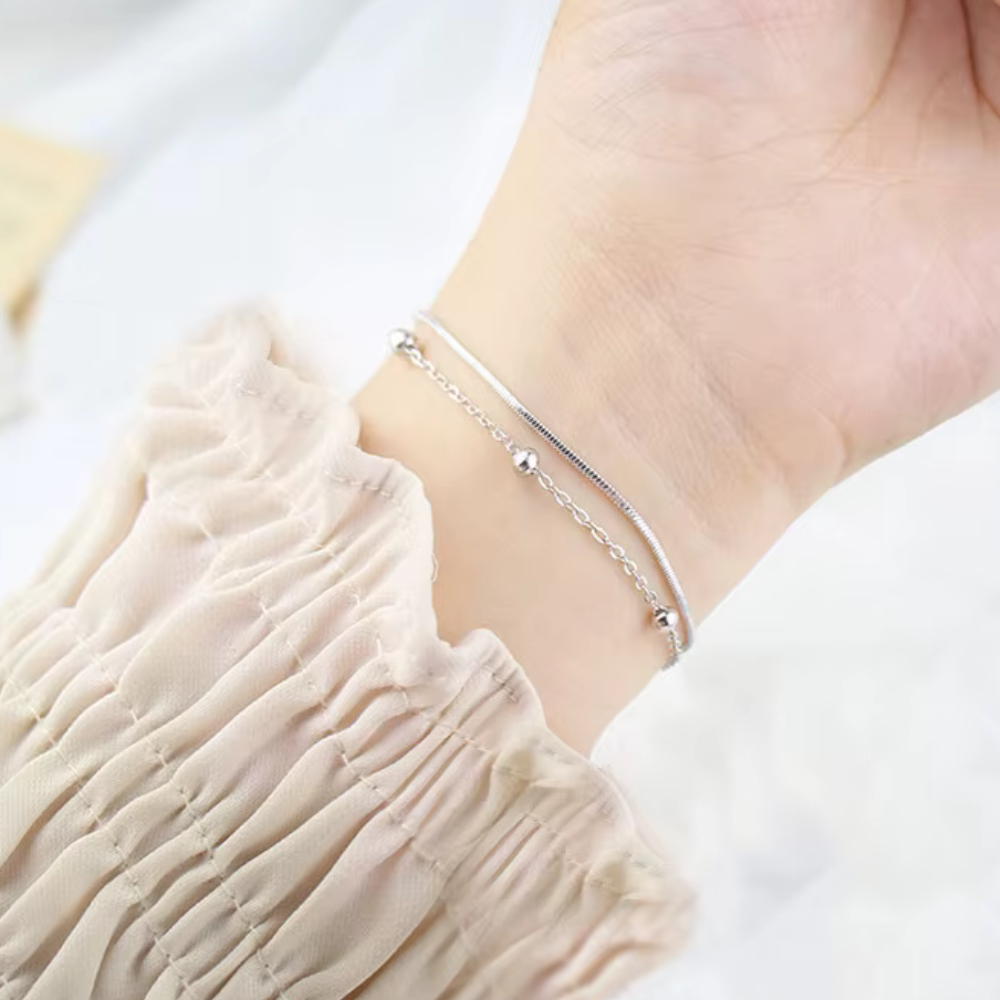 Pulsera Doble Cadena Esferas Aurora-2