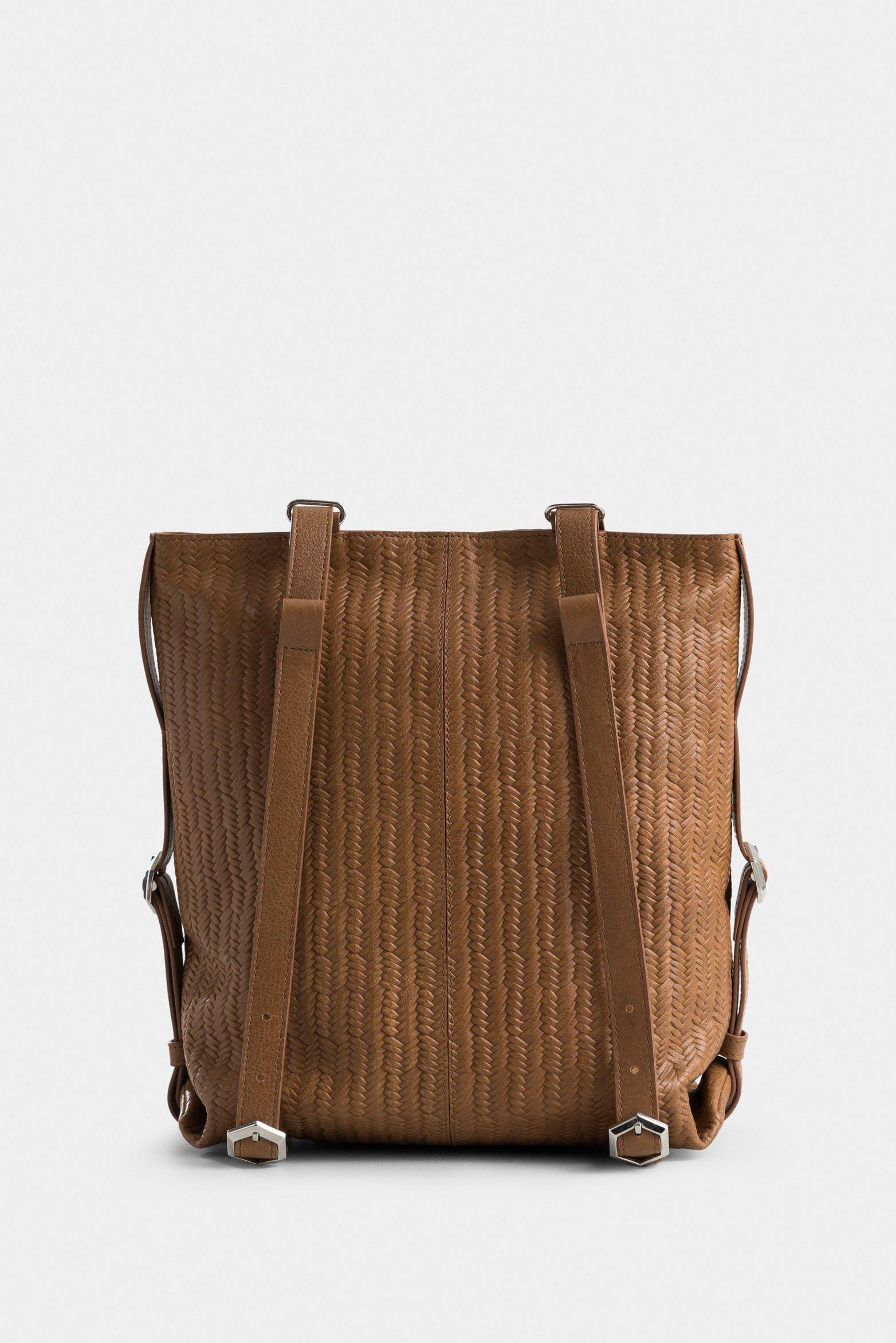 Mochila calafate de cuero para mujer grabado canasta Miel-2