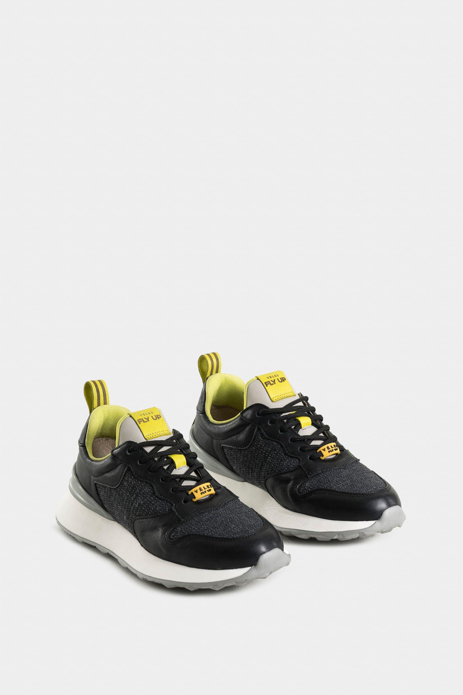 Zapatillas mercurio de cuero y lona para mujer silueta urban Negro-1