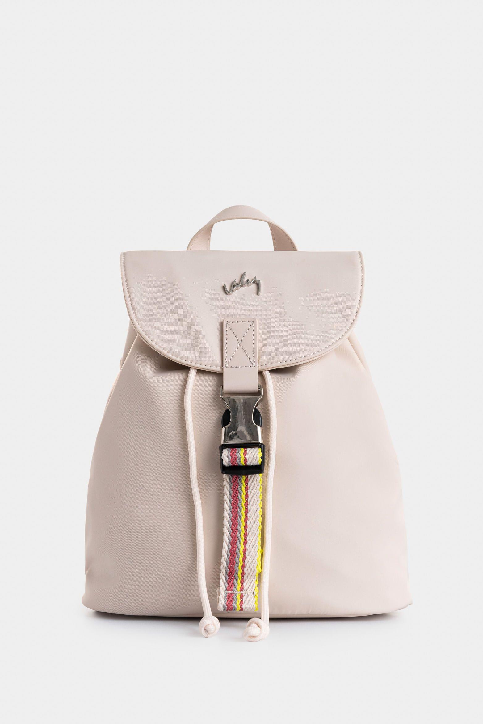 Morral Elora en lona y cuero para mujer detalle contraste blanco-0