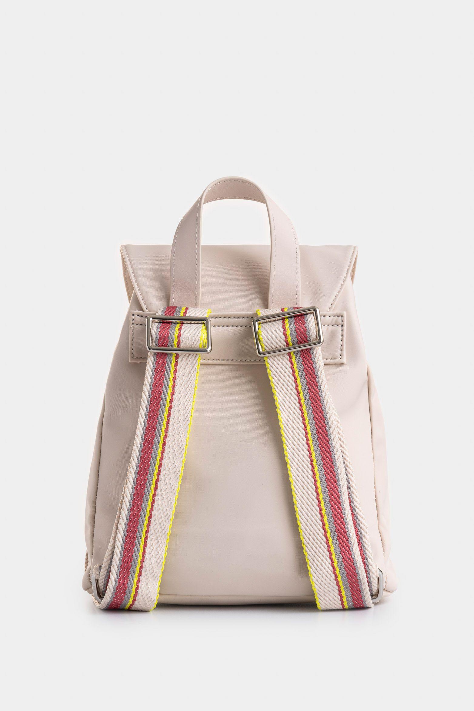 Morral Elora en lona y cuero para mujer detalle contraste blanco-2