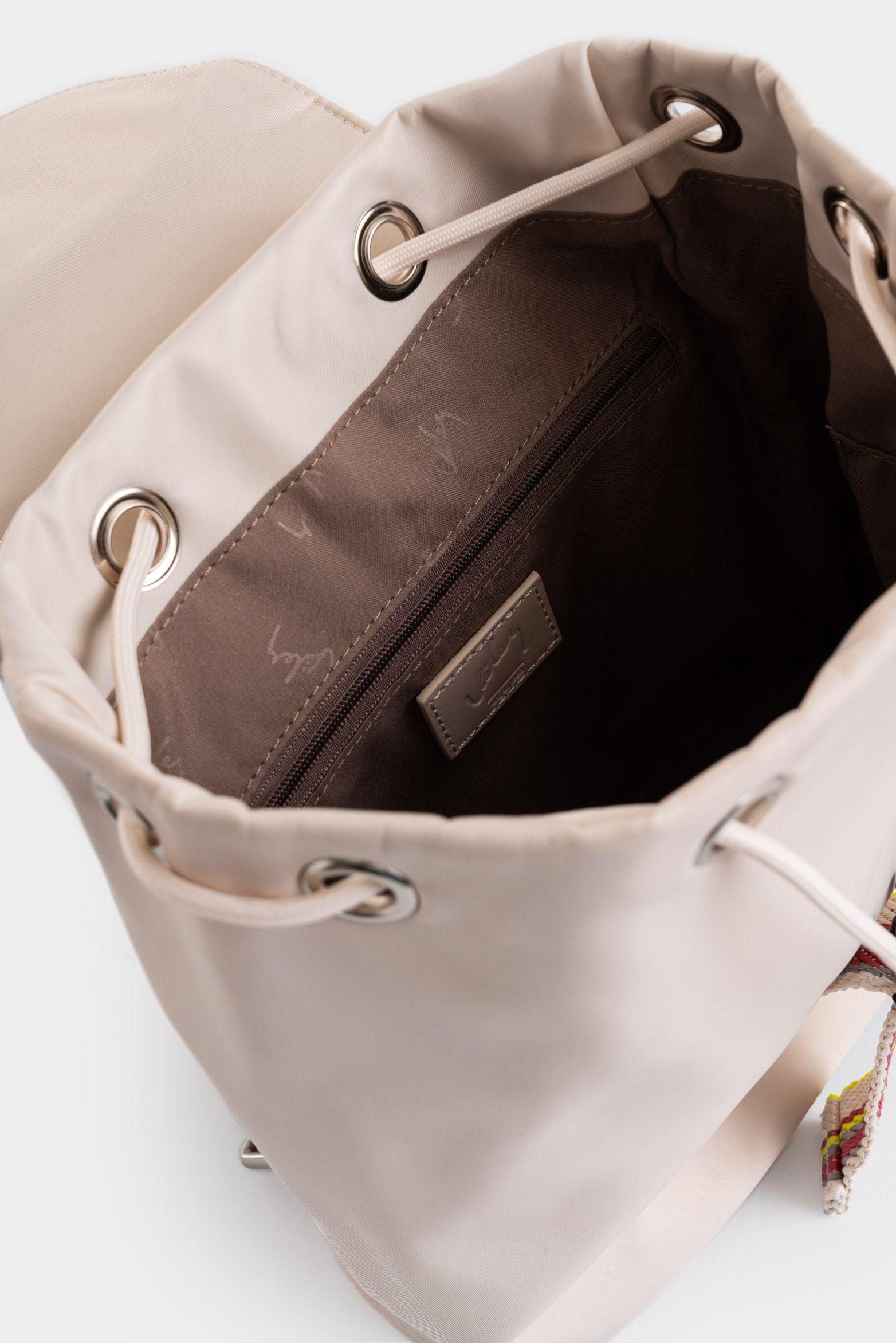 Morral Elora en lona y cuero para mujer detalle contraste blanco-4