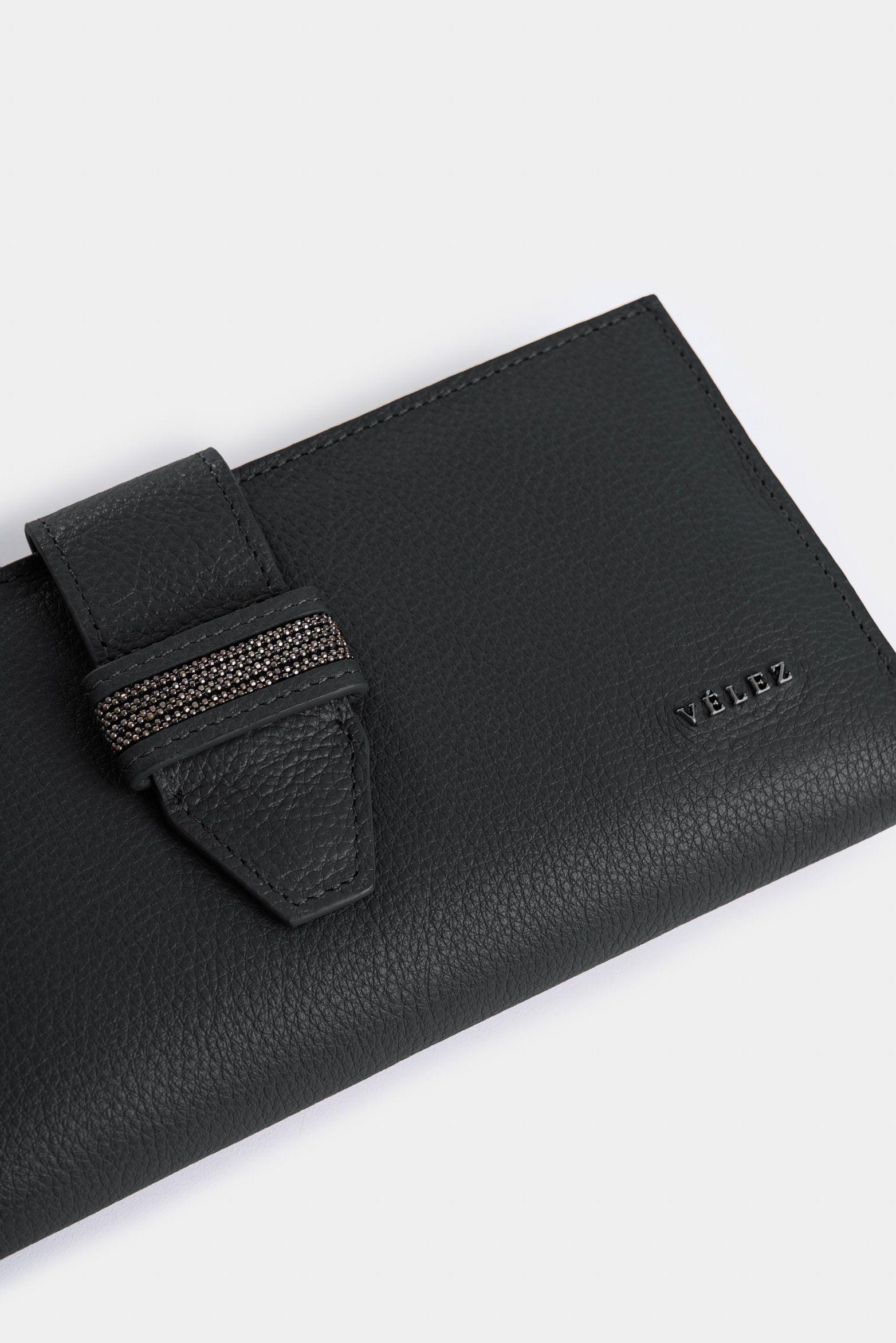 Porta chequera Nudo de cuero para mujer detalle millaré Negro-3