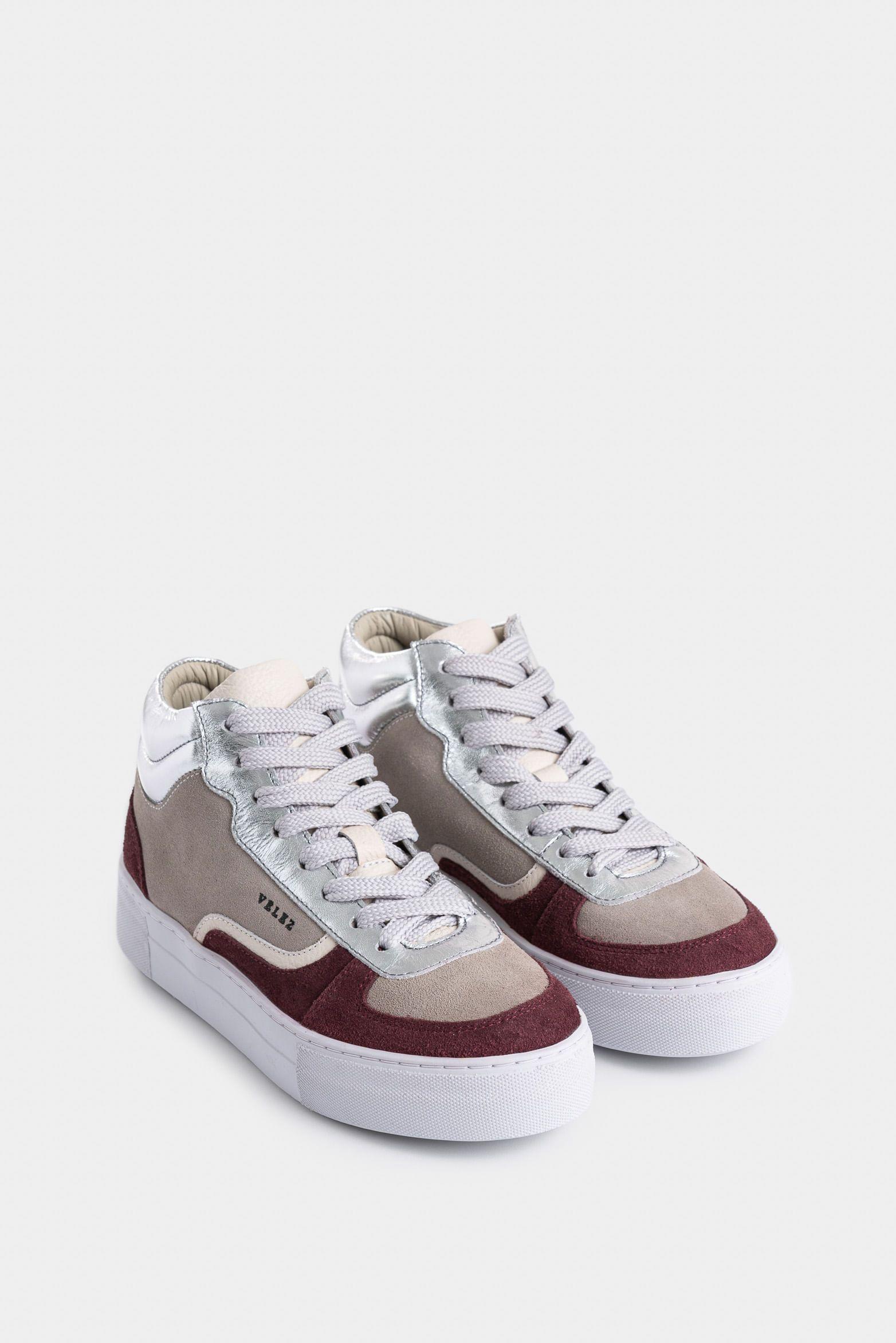 Vélez Zapatilla Tenis Bota Magenta Cuero Mujer Vintage Gris-1