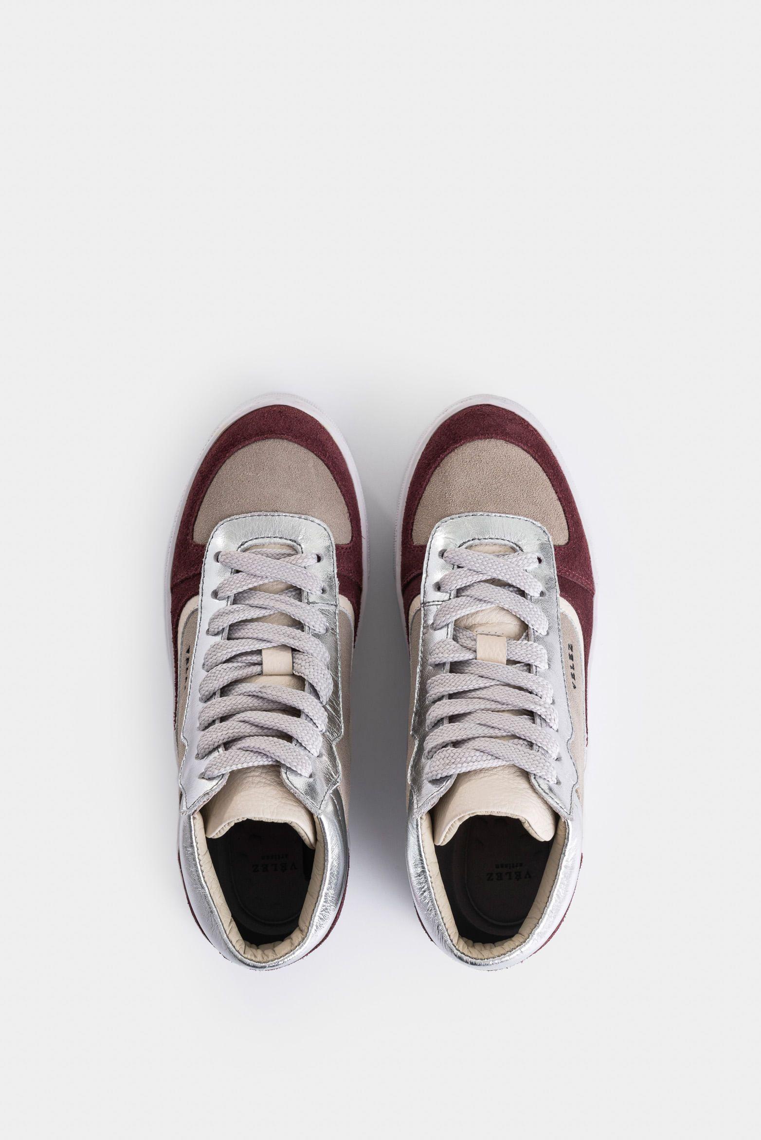 Vélez Zapatilla Tenis Bota Magenta Cuero Mujer Vintage Gris-3