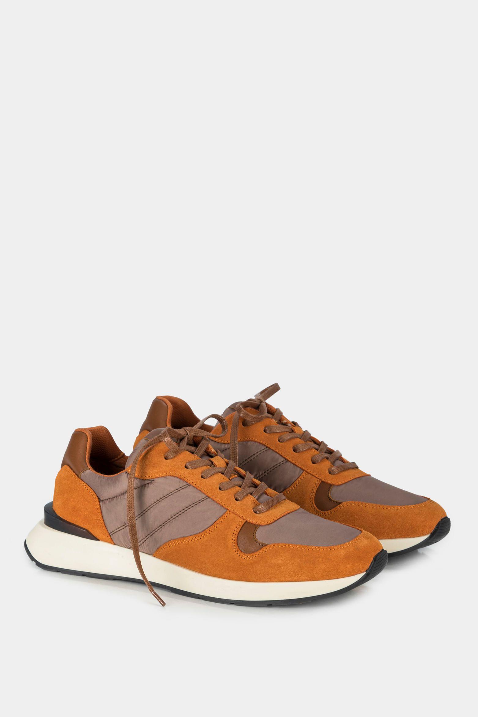 Zapatillas oporto de cuero por lona para hombre mezcla de teturas Naranja-1