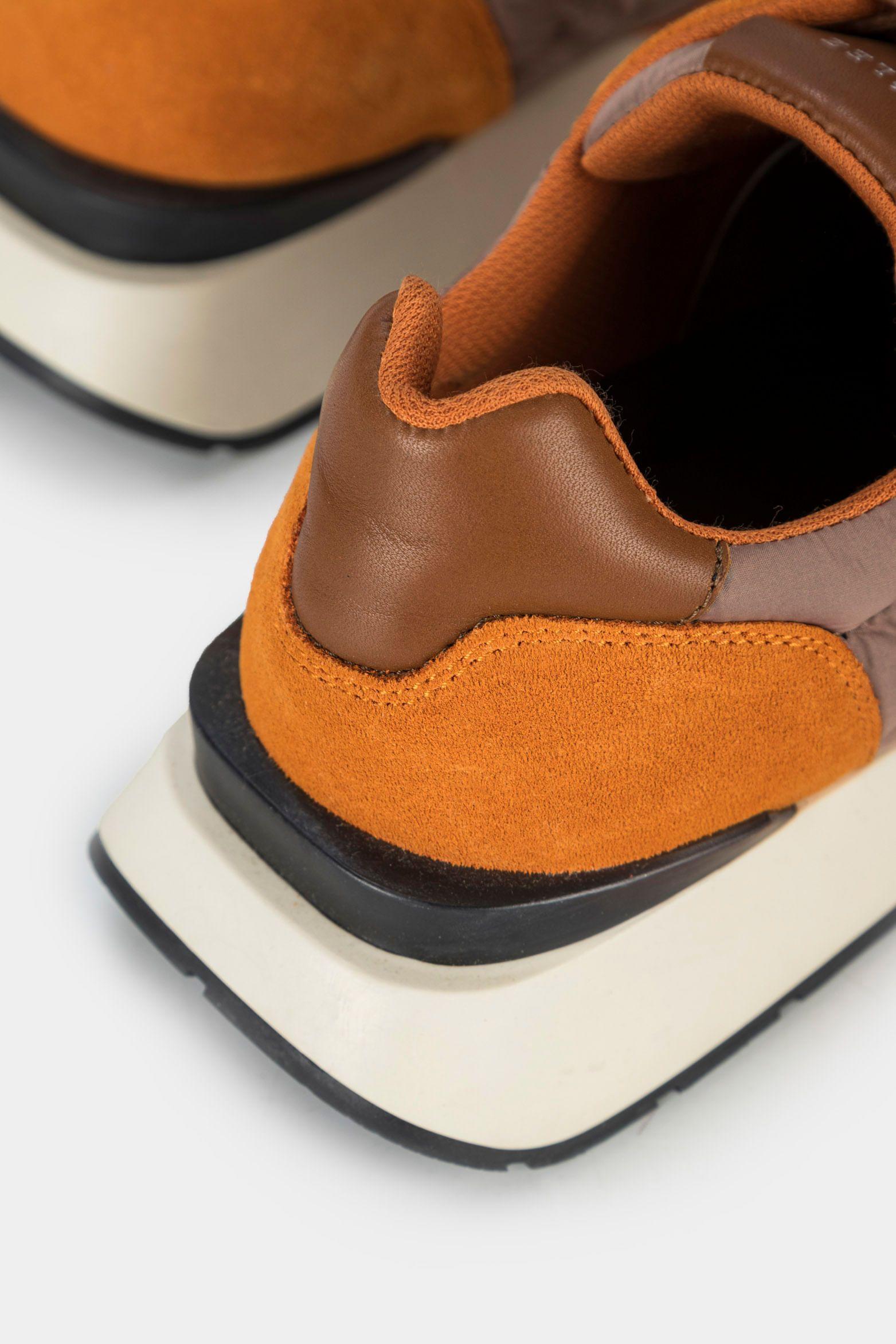 Zapatillas oporto de cuero por lona para hombre mezcla de teturas Naranja-4