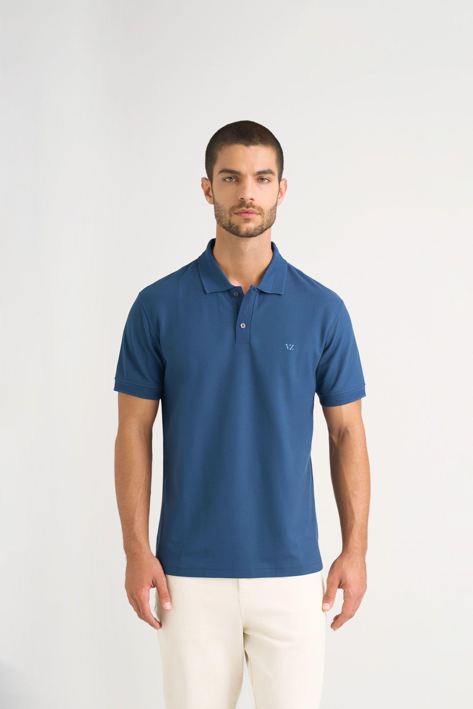 Vélez Polera Polo Hombre Semi Fit Detalle Jacquard Azul Oscuro-0