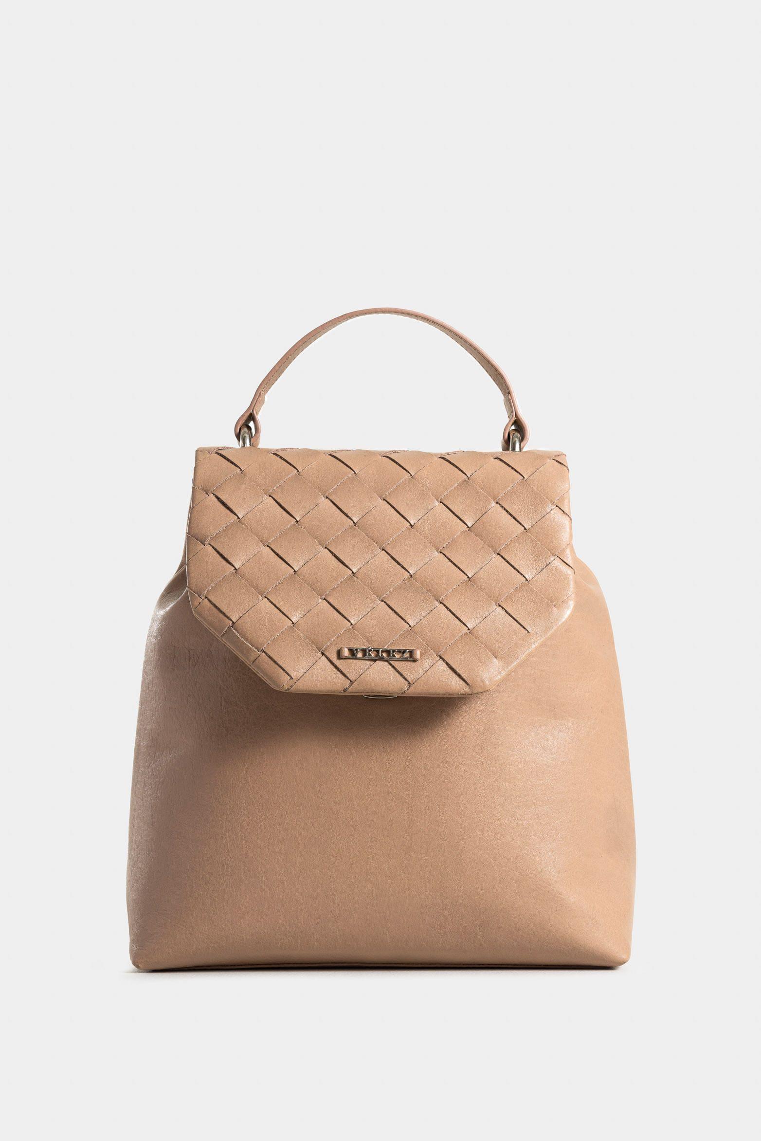 Vélez Mochila Goji De Cuero Para Mujer Tapa Tejida Arena-0