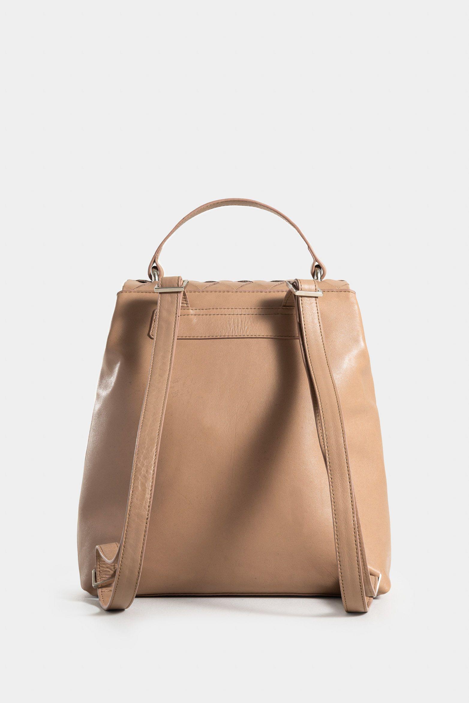 Vélez Mochila Goji De Cuero Para Mujer Tapa Tejida Arena-2