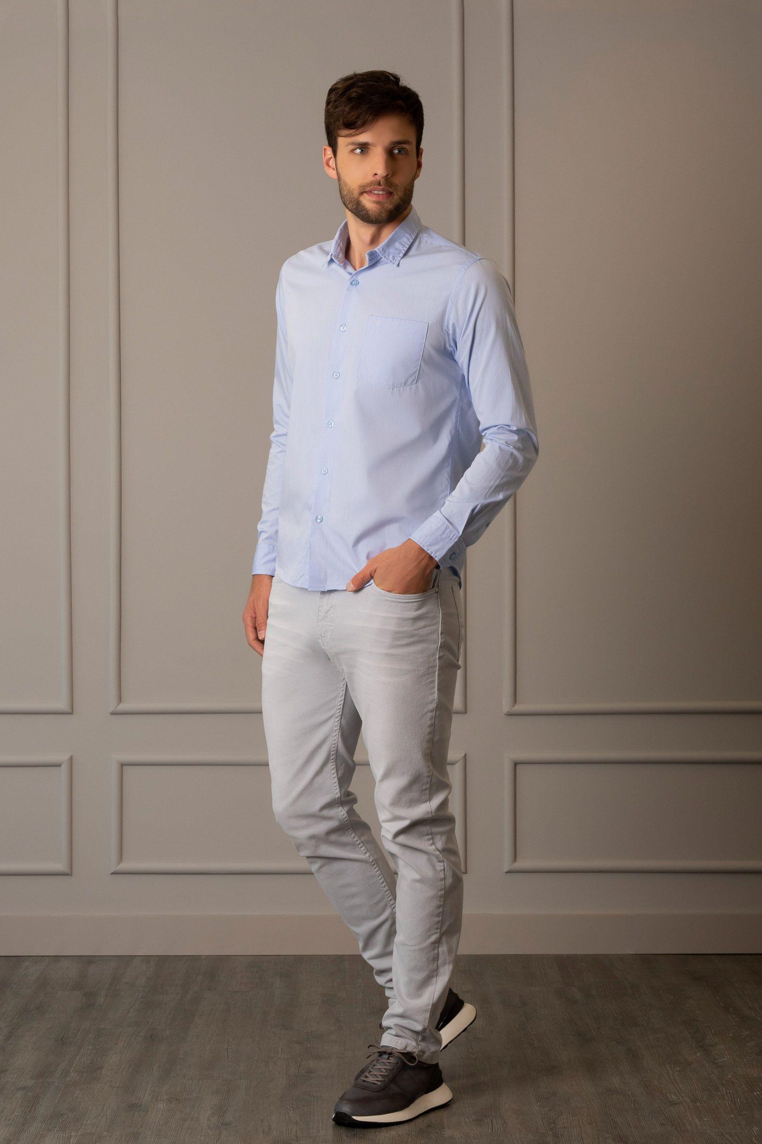 Vélez Camisa Manga Larga Popelina Hombre Cuello Clásico Azul Claro-1