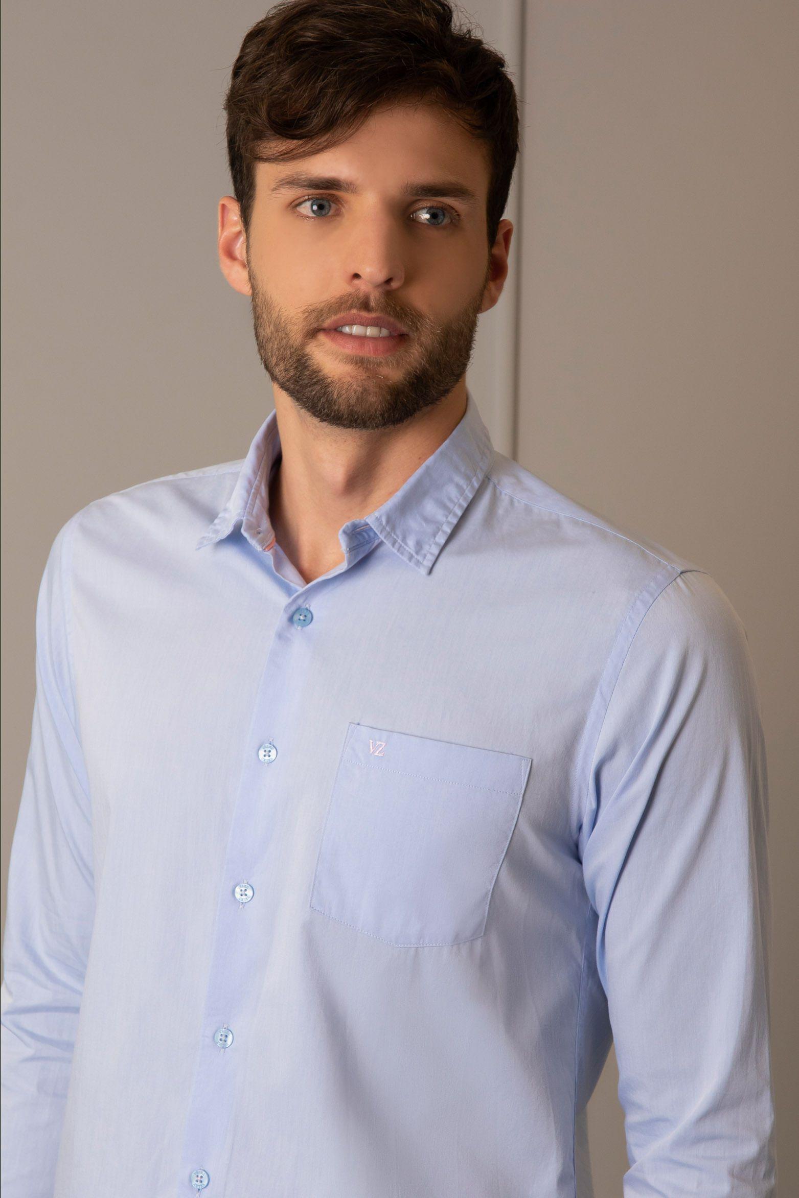 Vélez Camisa Manga Larga Popelina Hombre Cuello Clásico Azul Claro-2