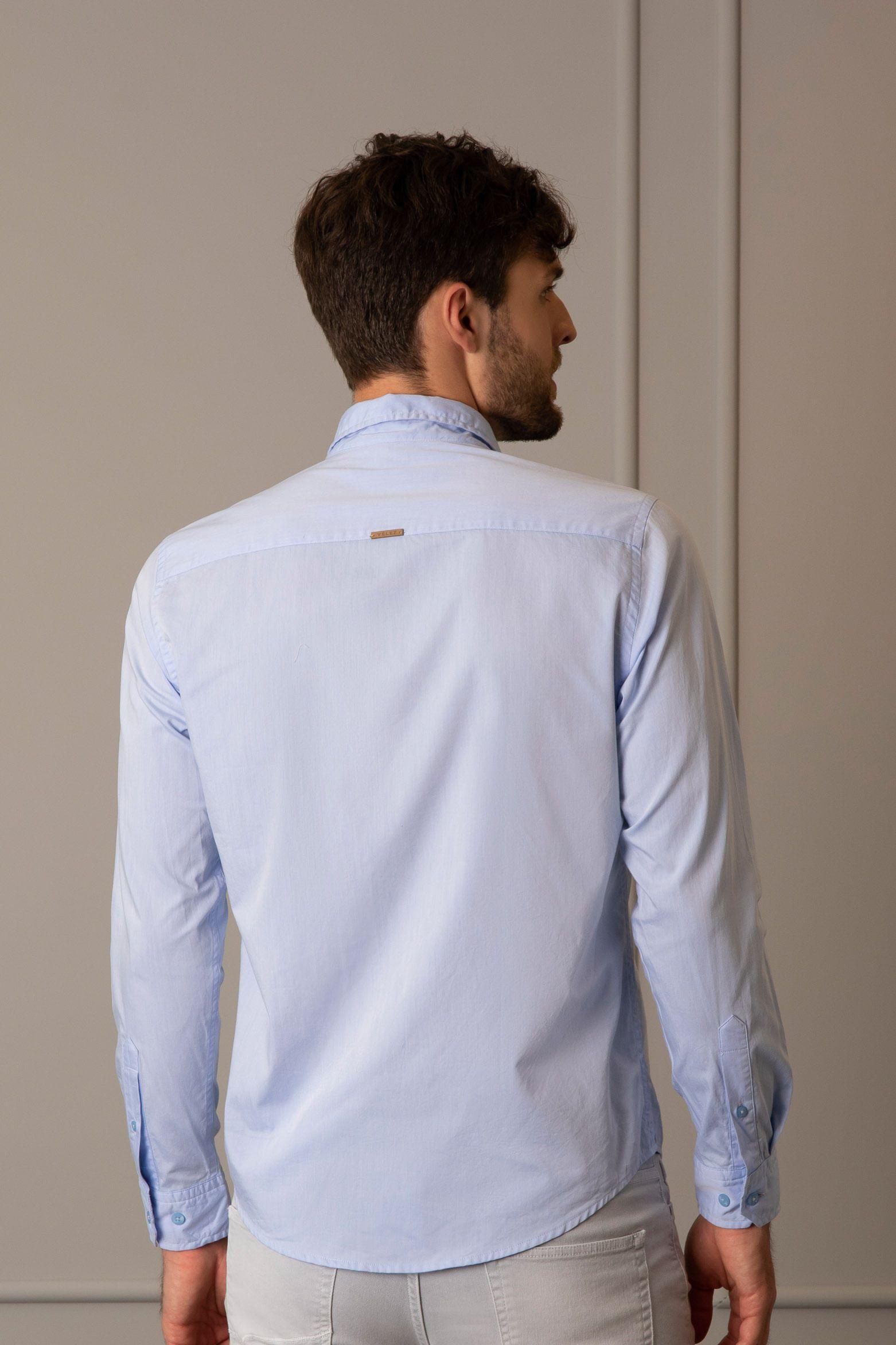 Vélez Camisa Manga Larga Popelina Hombre Cuello Clásico Azul Claro-3