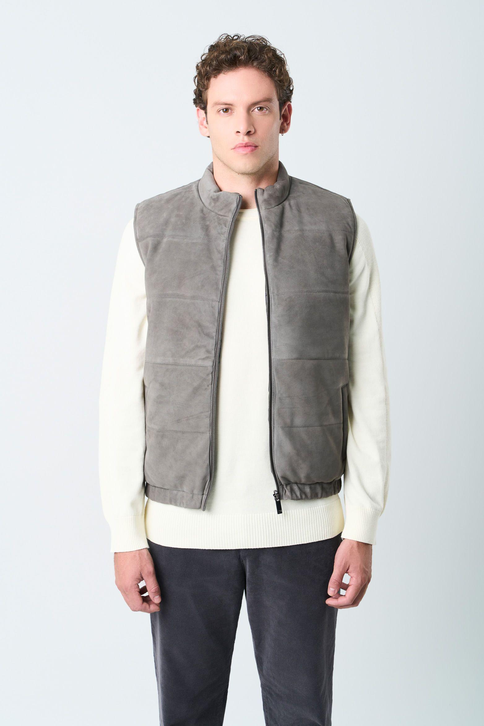 Vélez Chaleco Sika De Cuero Para Hombre Doble Faz Gris-0