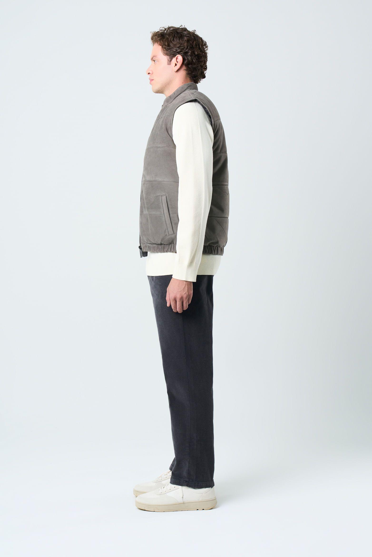 Vélez Chaleco Sika De Cuero Para Hombre Doble Faz Gris-1