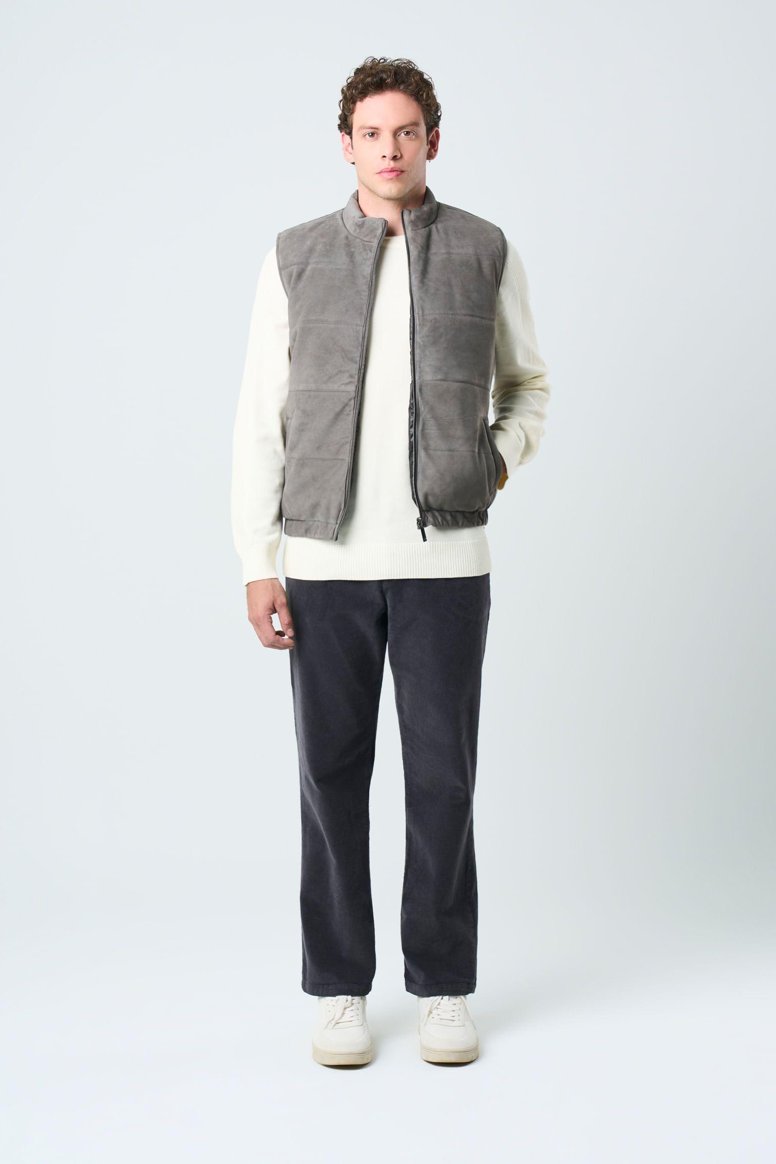 Vélez Chaleco Sika De Cuero Para Hombre Doble Faz Gris-3