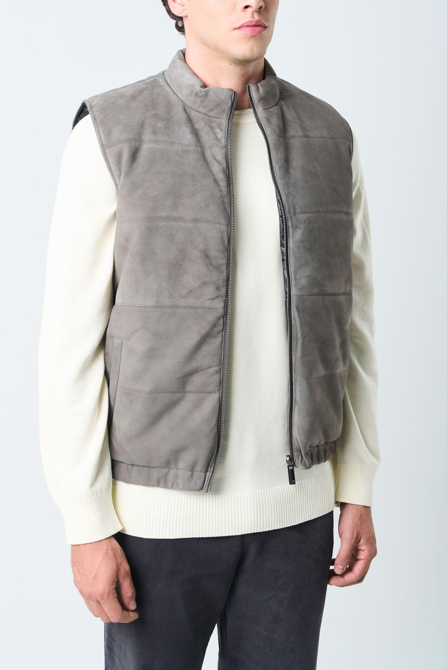 Vélez Chaleco Sika De Cuero Para Hombre Doble Faz Gris-4