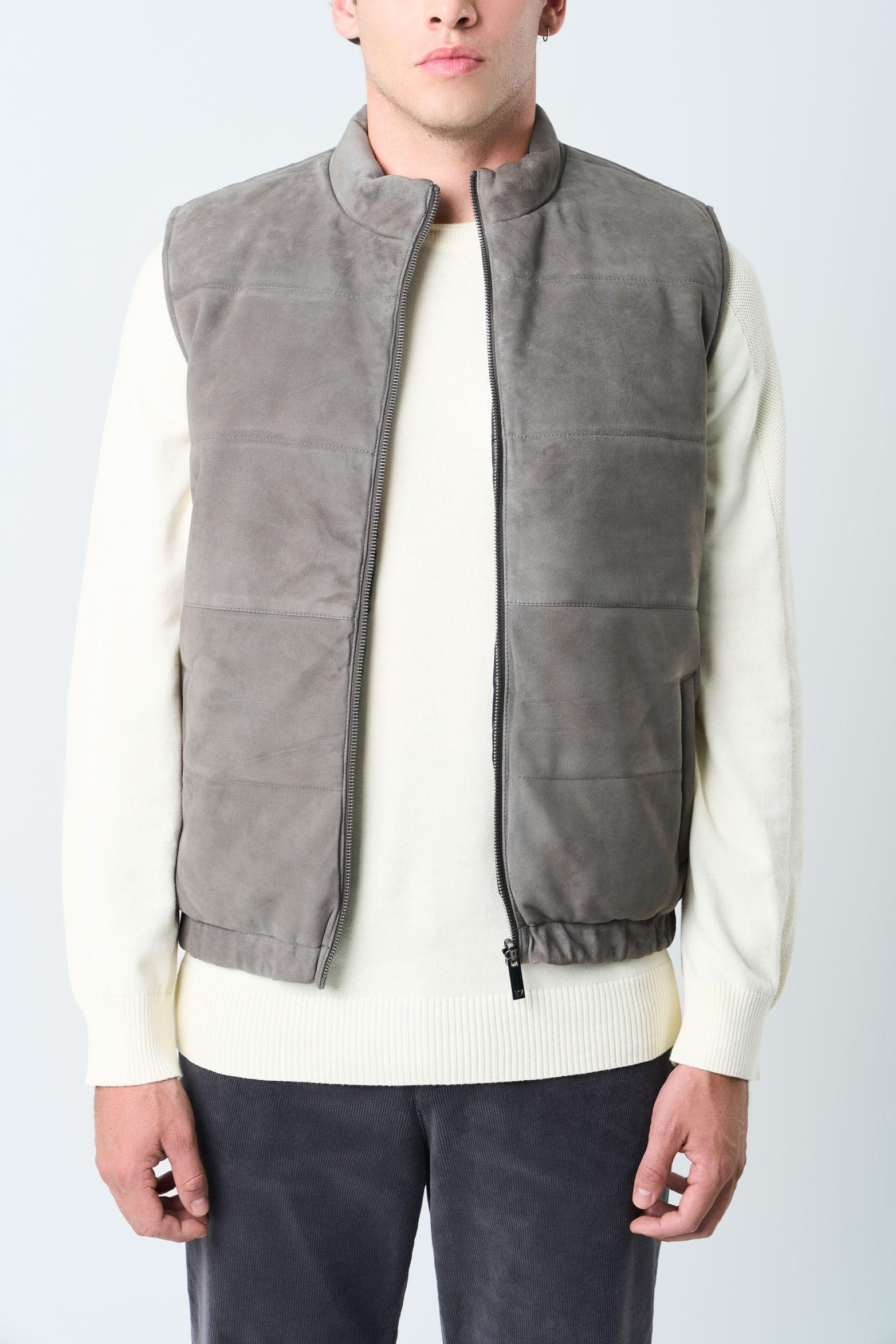 Vélez Chaleco Sika De Cuero Para Hombre Doble Faz Gris-6