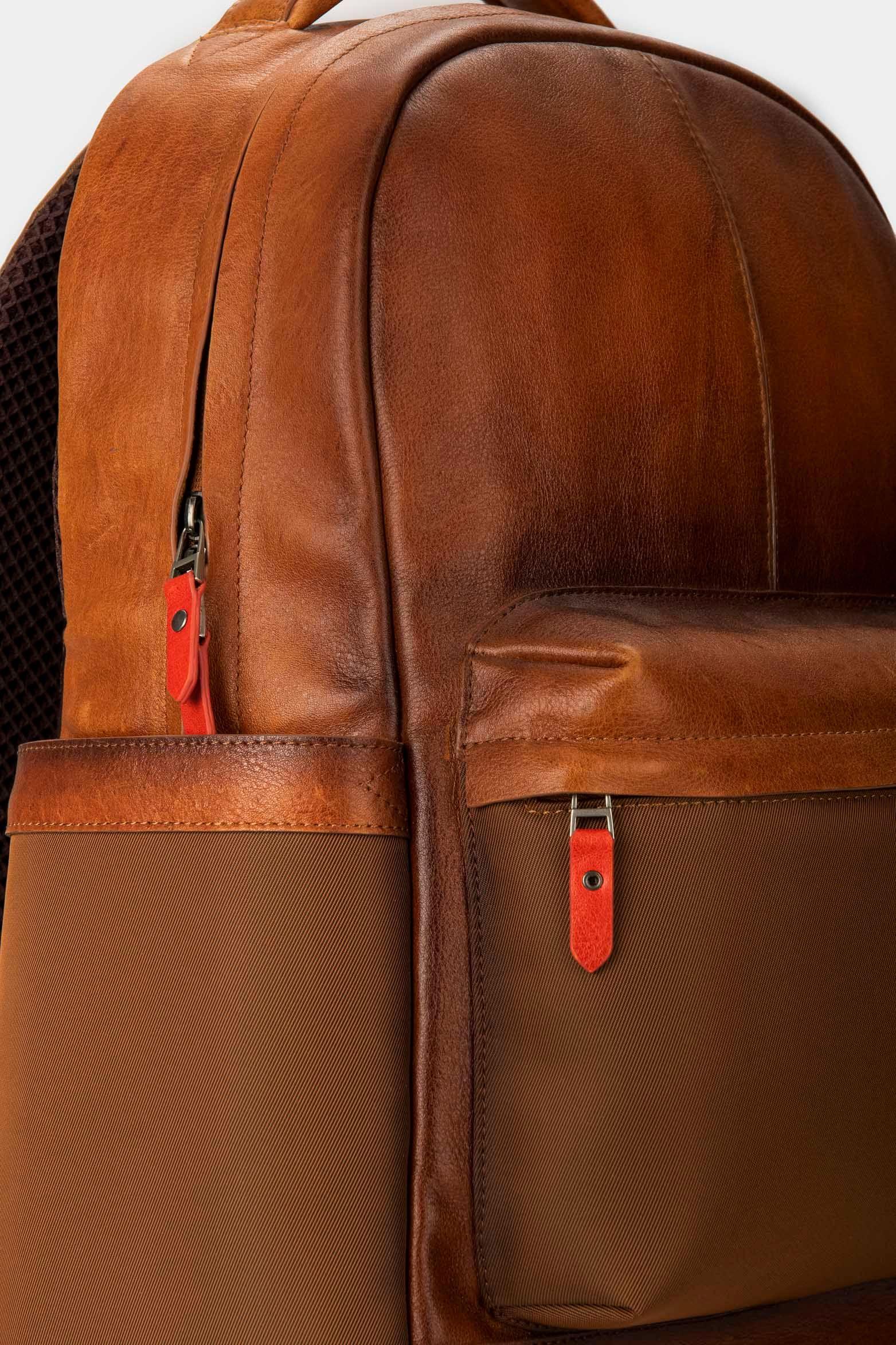Mochila fagus 2.0 de cuero para hombre lona en nylon Miel-4