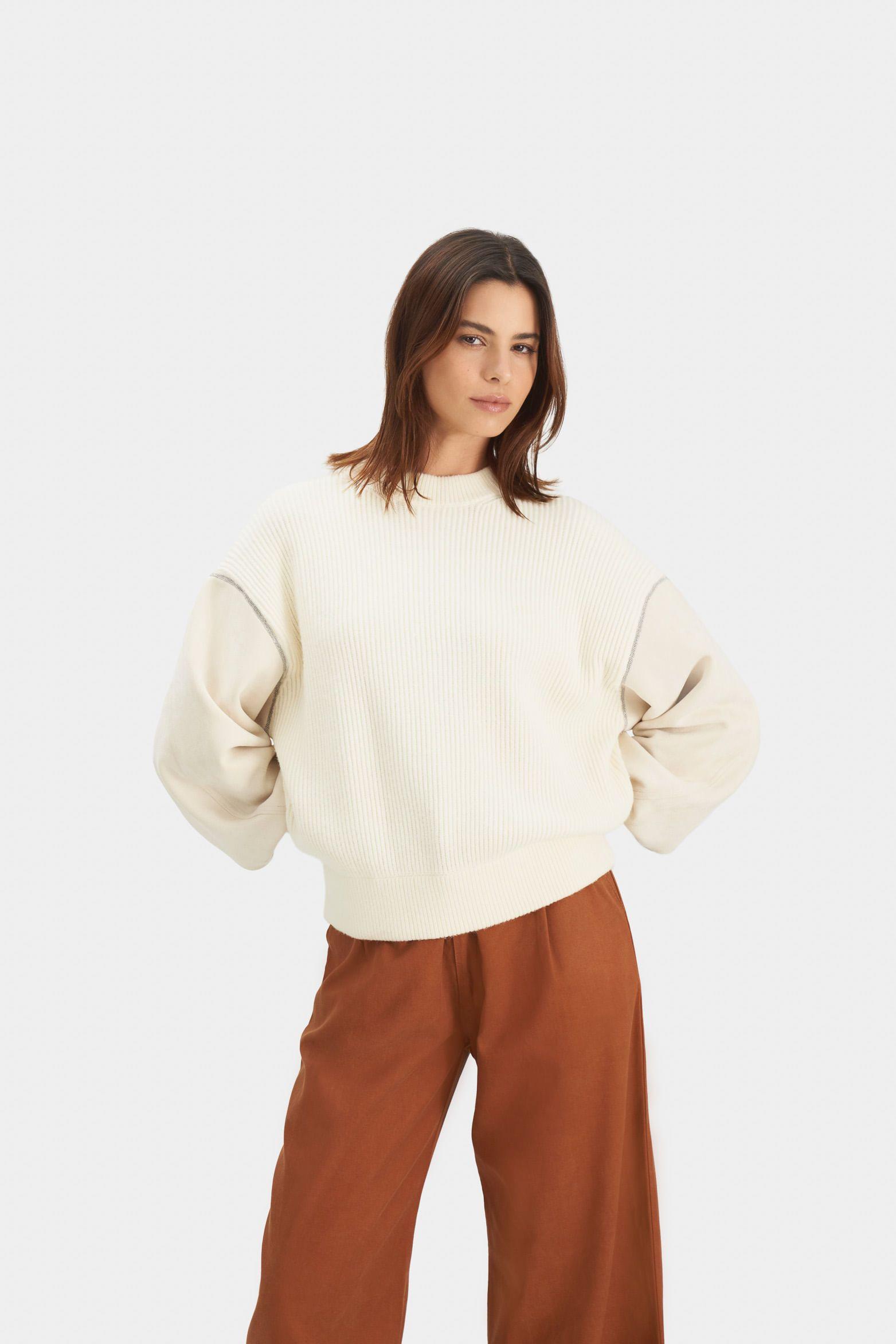 Vélez Sweater Sahara Tejido Mujer Fit Oversized Crema-0