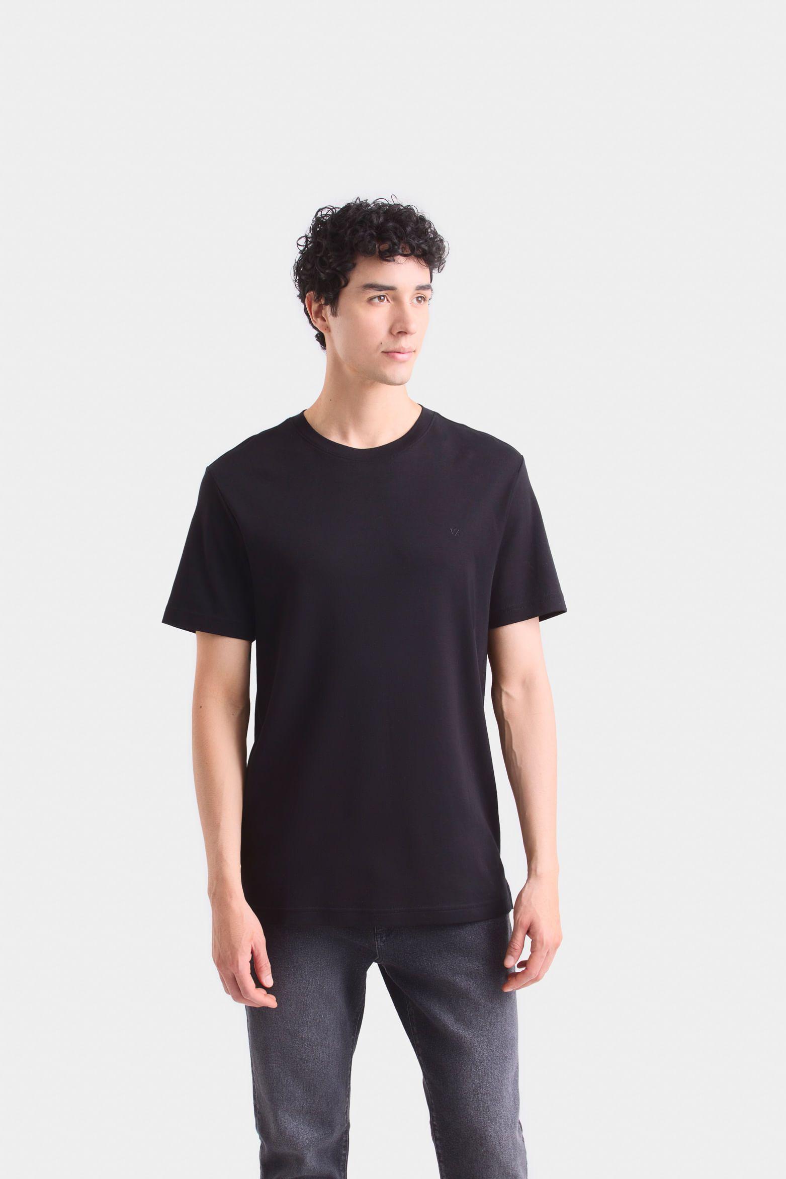 Polera perú cuello redondo para hombre basica jersey Negro-0