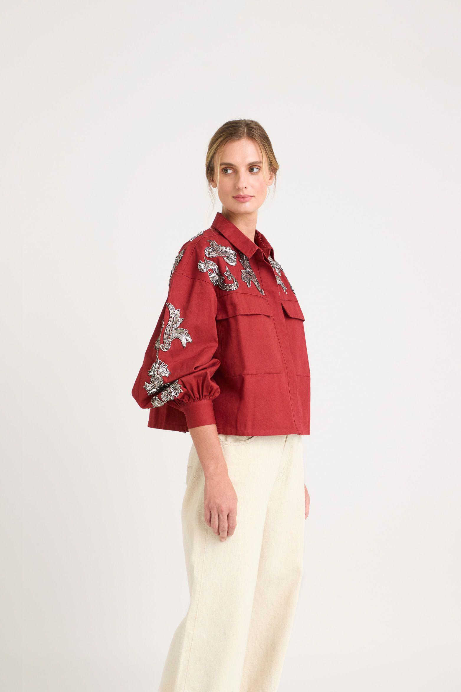 Vélez Chaqueta Calas Tejido Plano Mujer Cropped Vinotinto-3