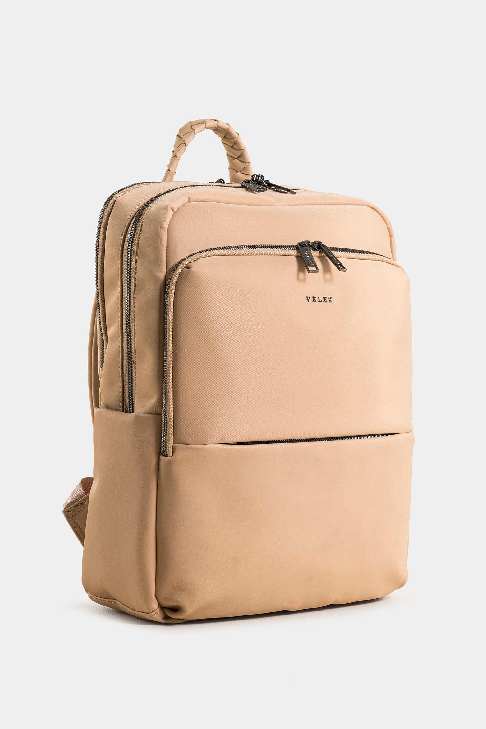 Tula morral ryn de nylon reciclado para mujer manija trenzada arena-1
