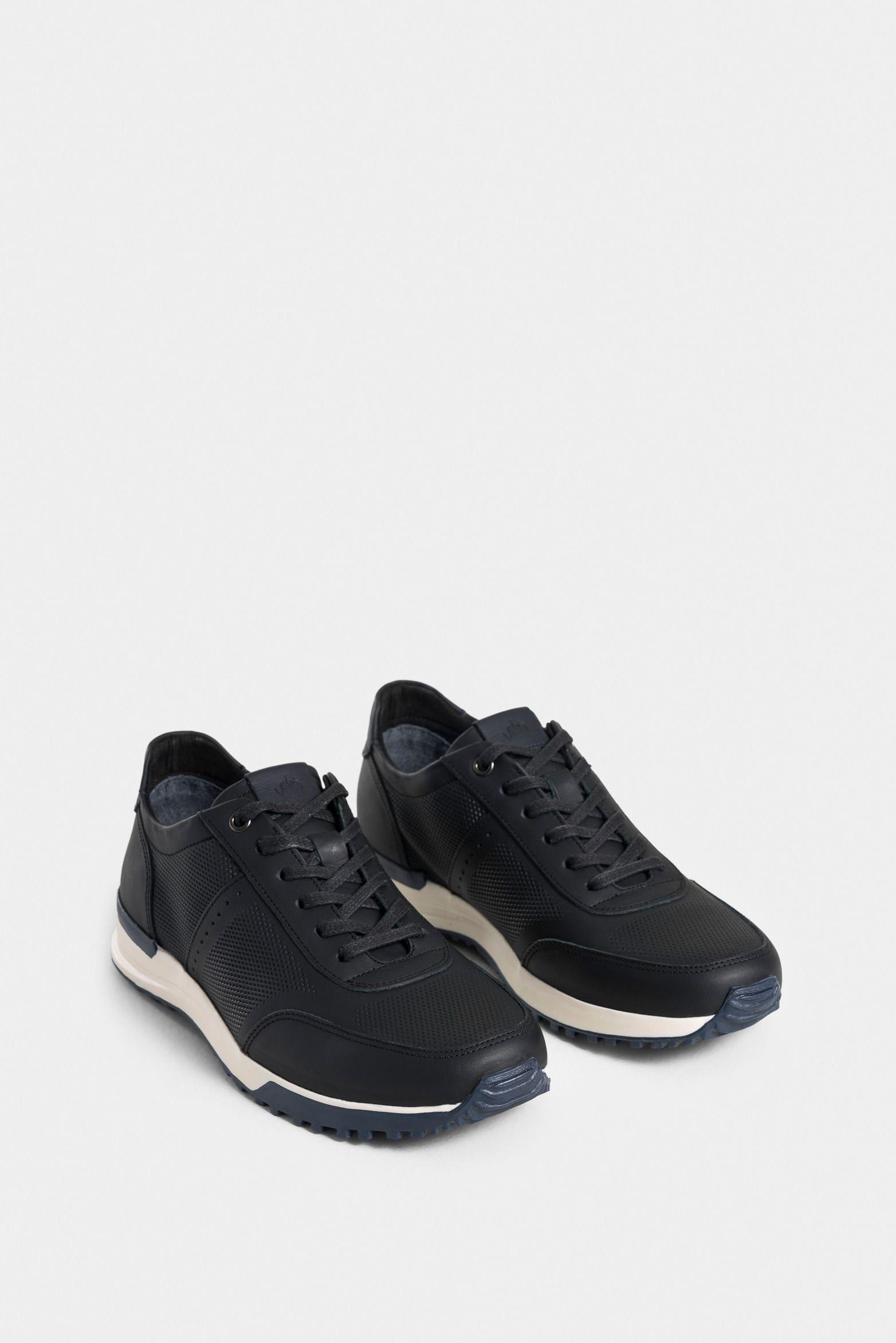 Tenis vuelos de cuero para hombre combinación de texturas negro-1