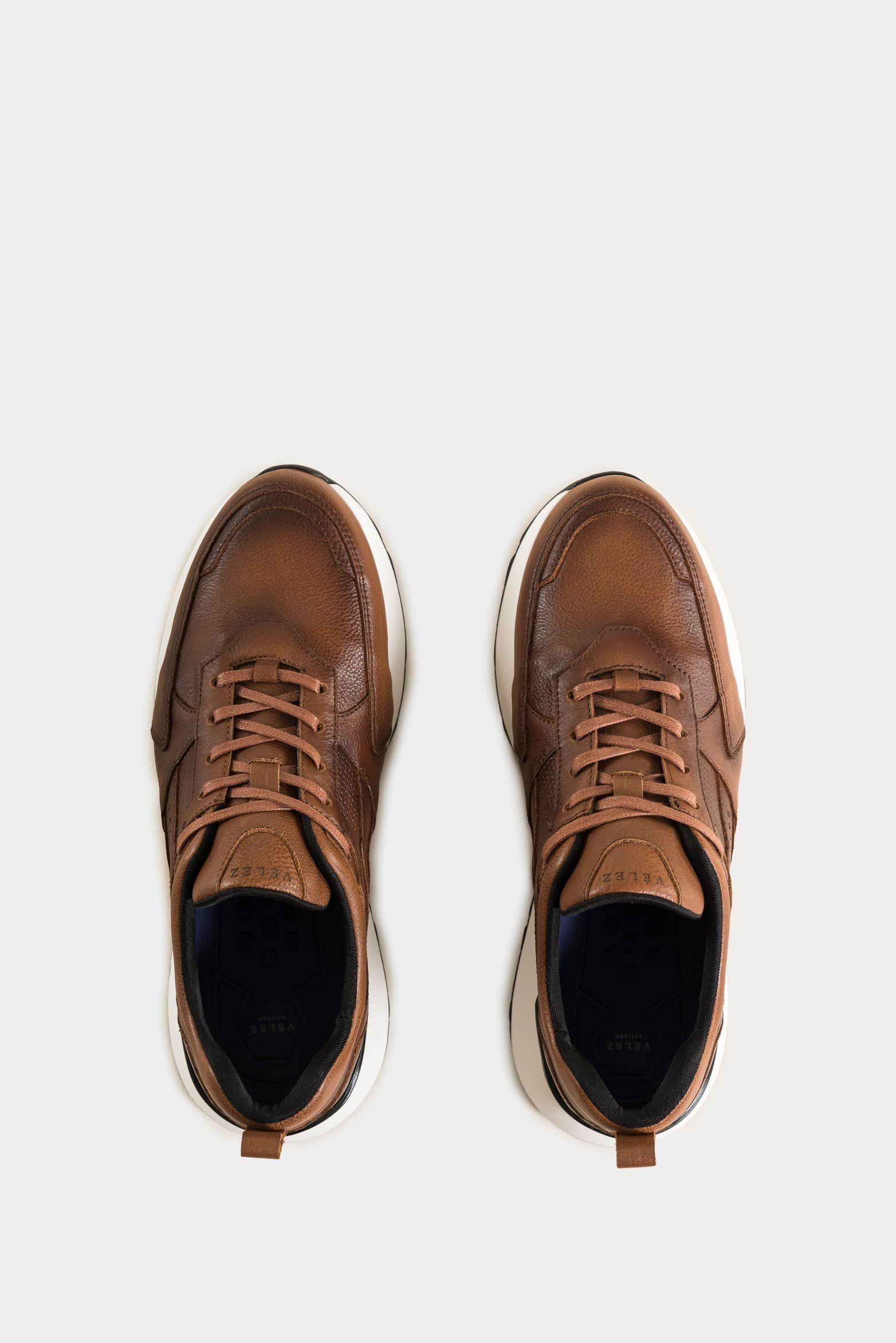 Zapatillas galis sahara de cuero liso para hombre cordón encerado Miel-3